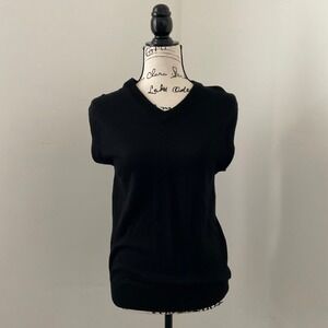 Turnbury Black V Neck Sleeveless Merino Wool Sweater Vest Size S